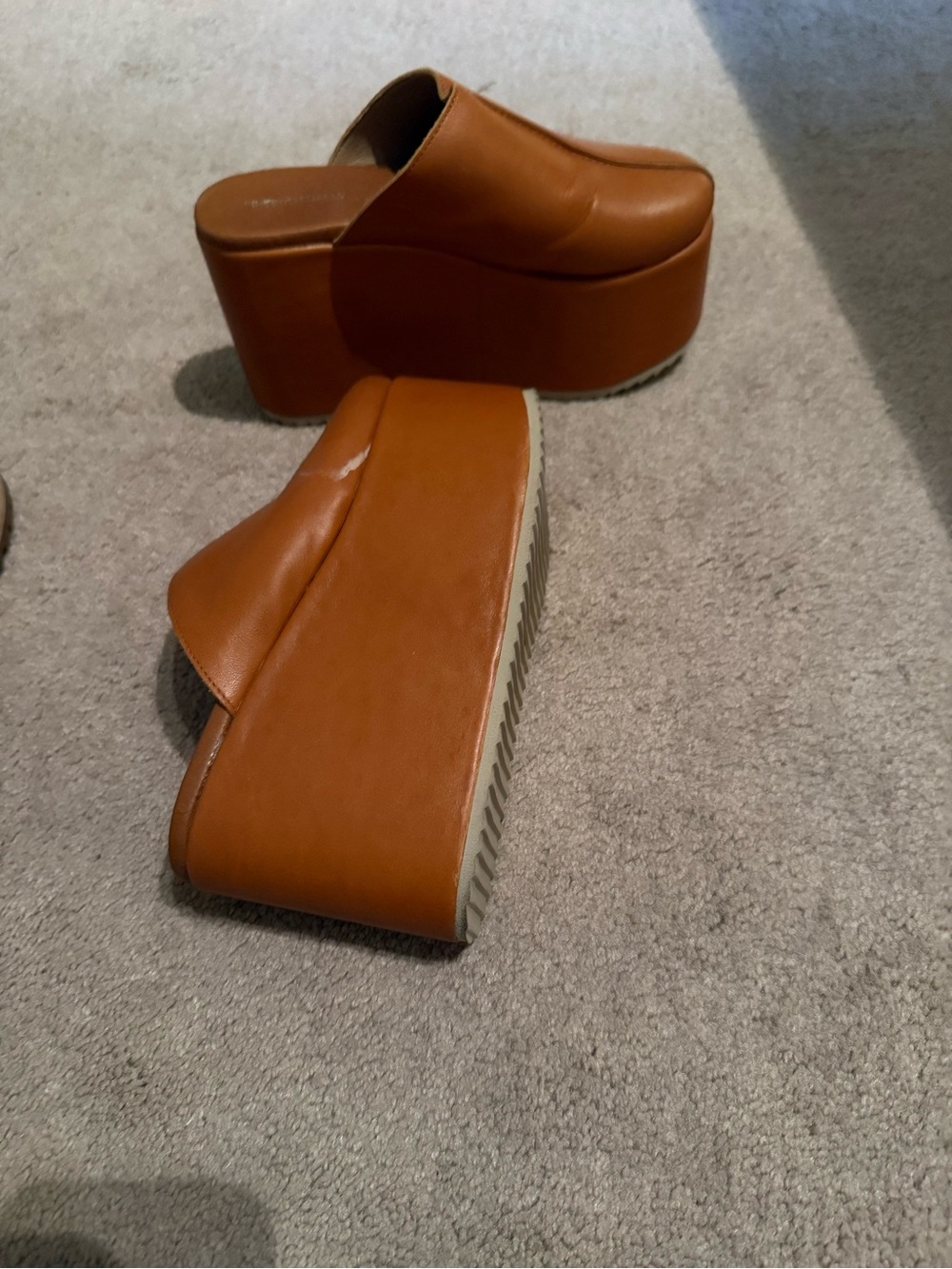 INTENTIONALLY BLANK Platform Slide Mules in Cognac Brown